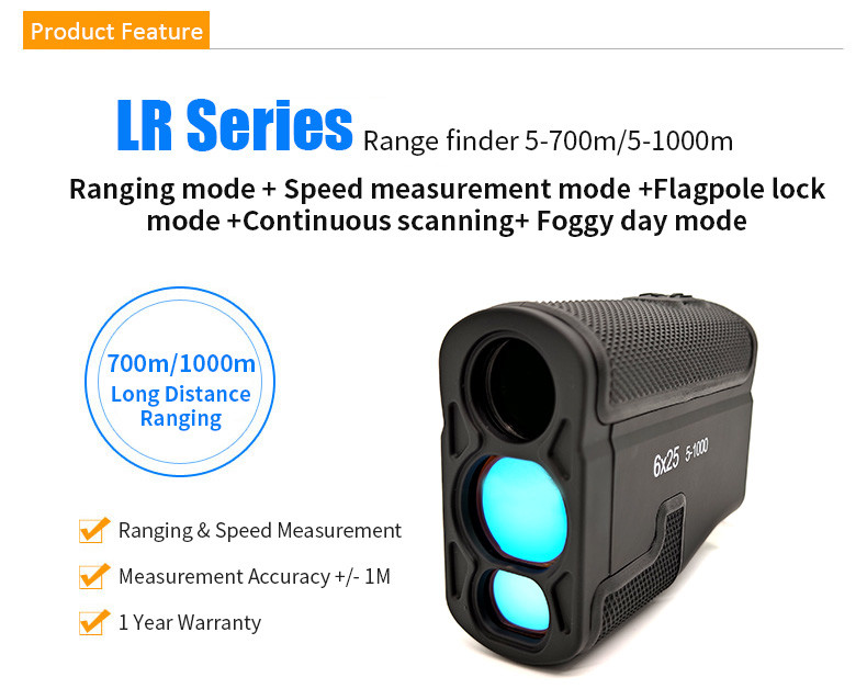 6x25mm 5-1000m Golf Laser Rangefinder With Pinsensor Battery