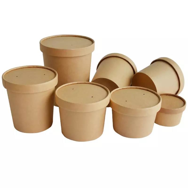 Soup Brown 16oz Kraft Paper Bowls Custom Recyclable Kraft Paper Salad Bowls