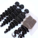 Malaysian Deep Wave Closure Malaysian Curly Hair Virgin Hair Bundles With Lace
