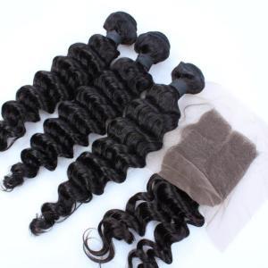 Quality brazilian hair deep wave natural color virgin hair bundles with lace frontal closure wholesale