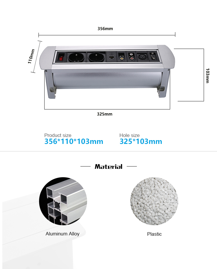 Matte Black Motorized Flip Plug Socket Recessed Desk Power Strip For Office Electrical