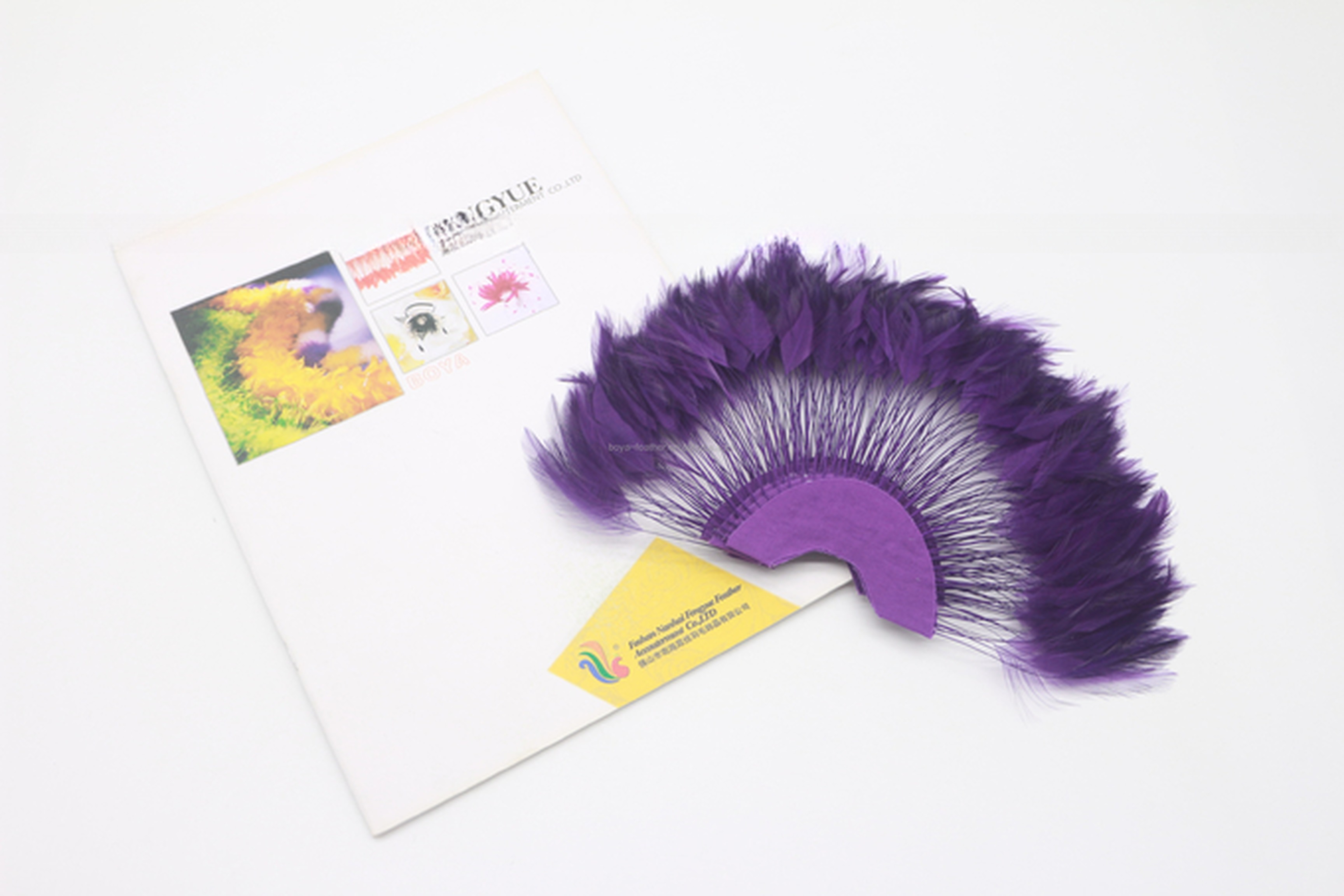 Stripped Heckle Feather Fan , Goose Hand Held Feather Fans For Decoration