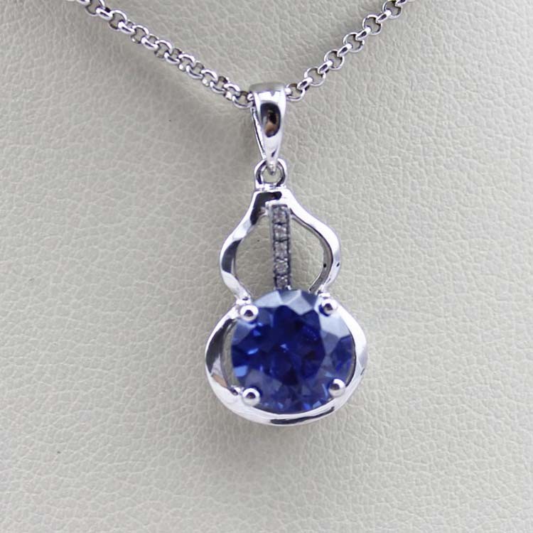Fashion Silver Jewelry 7mm Blue Cubic Zircon Stones Pendant(PSJ0415)