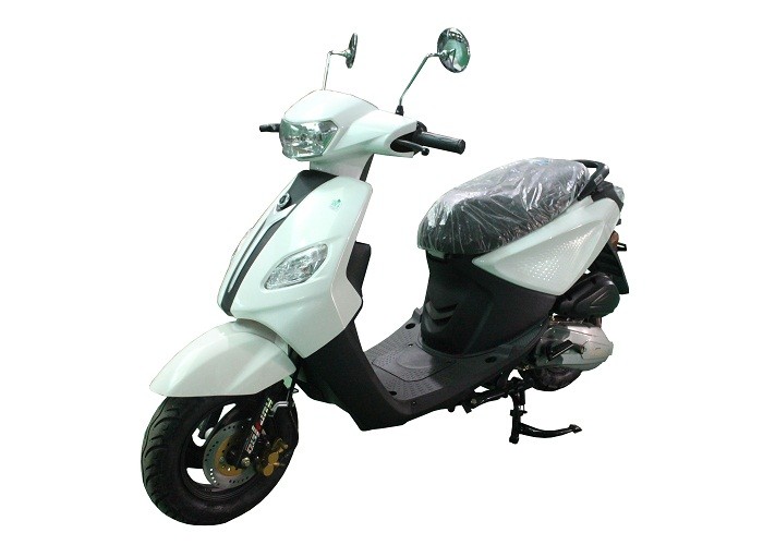 gas motor scooter 125cc 150cc GY6 engine 152QMI 157QMJ JOG front disc rear drum black alloy wheel white plastic body
