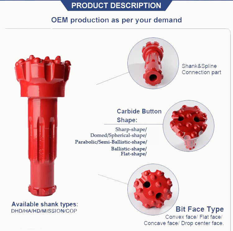 Golden Color DTH Drilling Tools Down The Hole Drill Bits Drilling For Geothermal Well