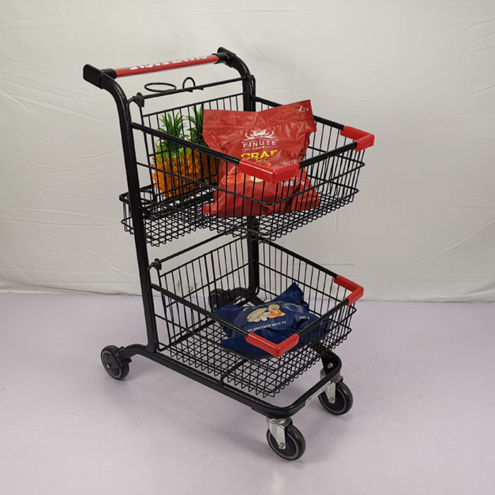 Three Basket 80L Shopping Basket Trolley Carbon Steel Q195 Metal Shopping Cart