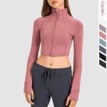 Zipper Closure Women Yoga Jacket Stretchy Cropped Workout Jacket