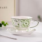 Porcelain Tea Cup And Saucer Set With Spoon French Vintage Floral Design 200ml
