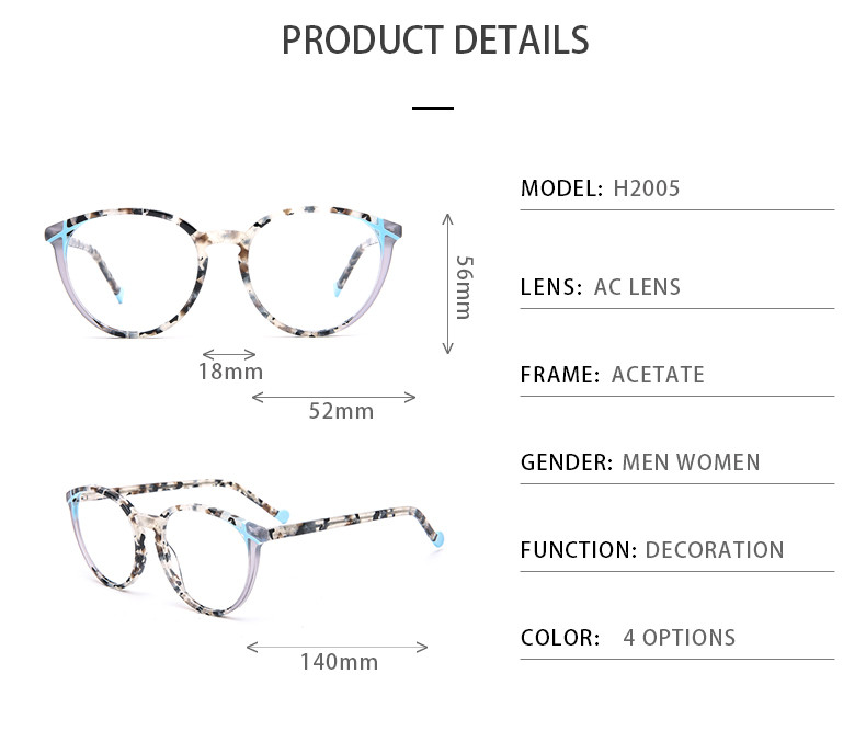 Round Lamination Acetate Frame Glasses Eyeglasses Ladies Optical No Smear