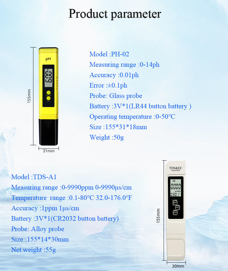 Measuring Range pH 0-14 TDS 0-9990ppm EC 0-9990us/cm Meter for Aquarium RO System Lab