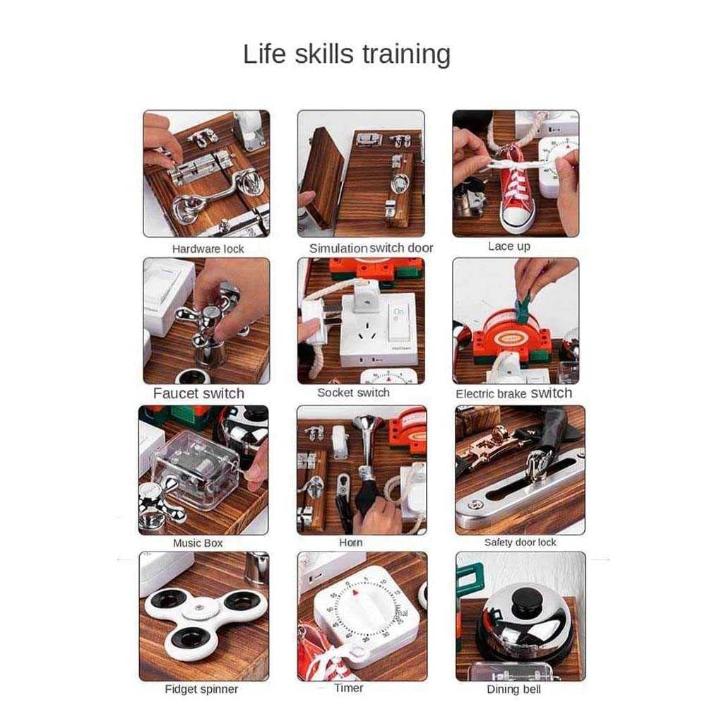 Kids' Travel Toy Beech Wood Busy Board With Keys Latches Buckle Handmade DIY Baby Sensory Activity Boards Game