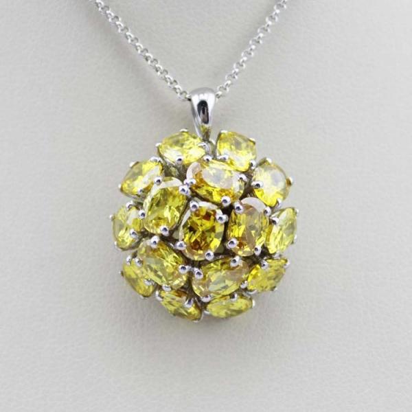 Fashion Sterling Silver Yellow Citrine Cubic Zircon Pendant Charm Necklace
