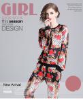 women print round-neck long-sleeve printed blouse + fashion casual suit