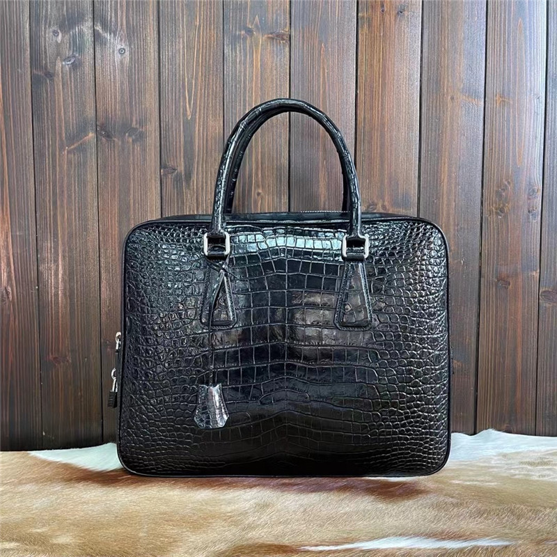 Authentic Crocodile Skin Key Lock Zipper Closure Businessmen Laptop Briefcase Genuine Alligator Leather Male Large Totes