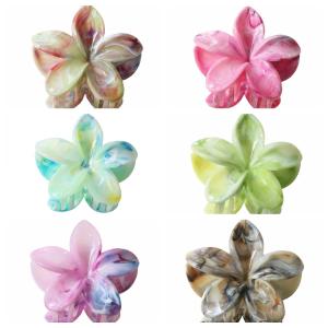 Quality 8cm marble patterned plumeria Grab Flower ponytail Hair clip Sweet hair shark clip wholesale