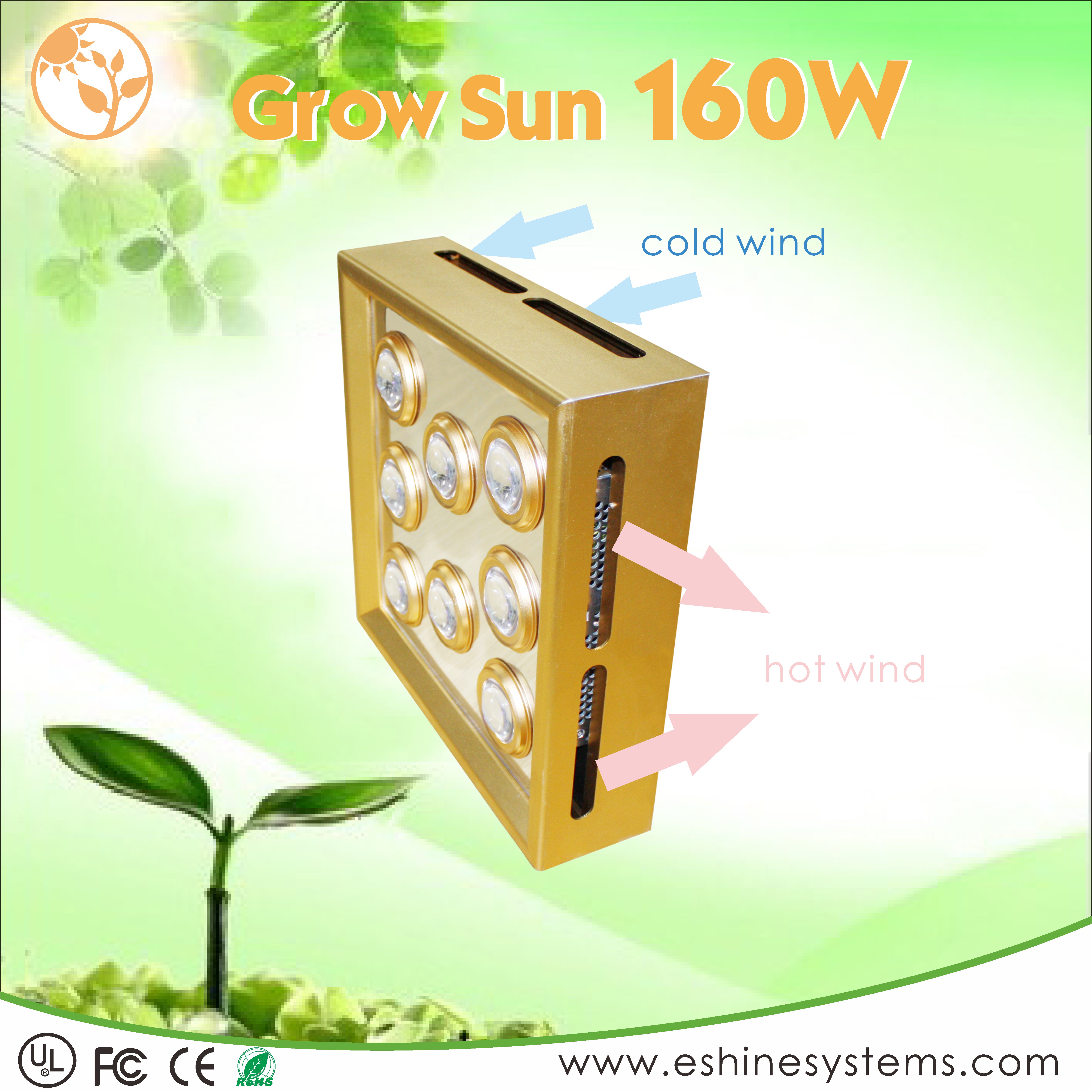 Best selling E.shine 160W led grow light 12 bands full spectrum led garden hydroponics