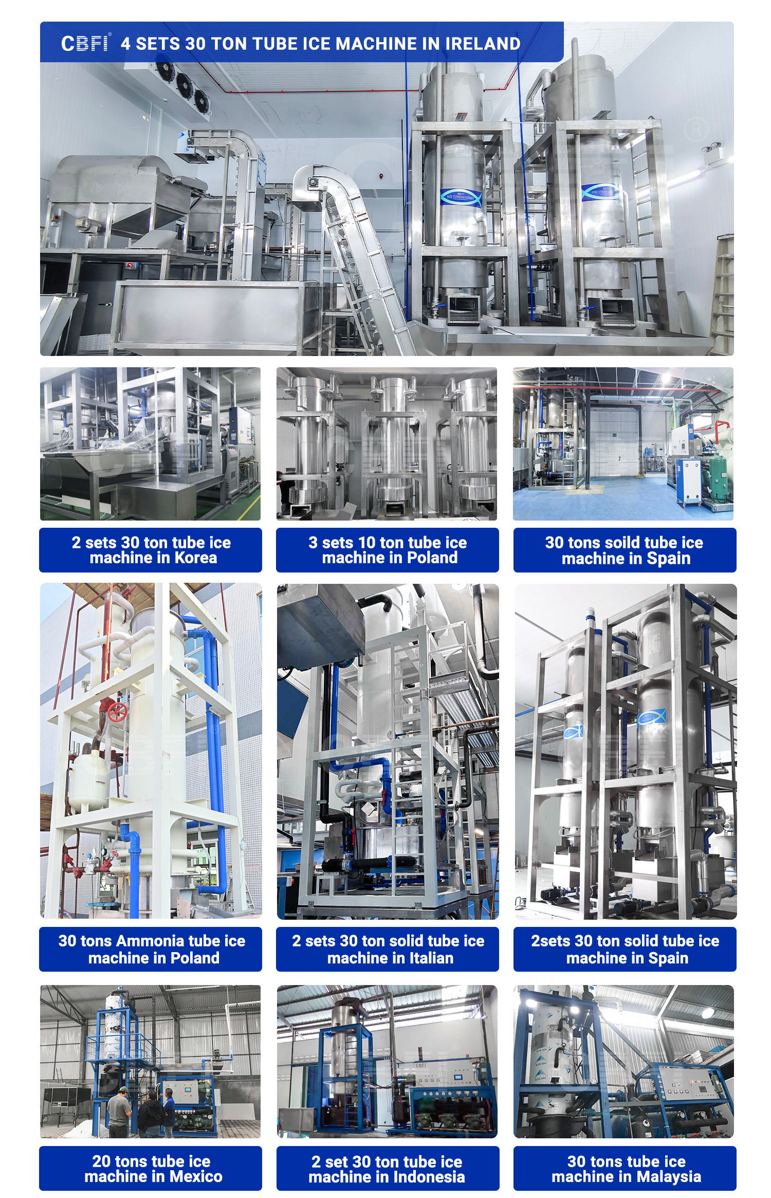 SUS440C 30 Ton Automatic Ice Tube Machine Make Solid Flat Cut End Ice Tubes With No Holes