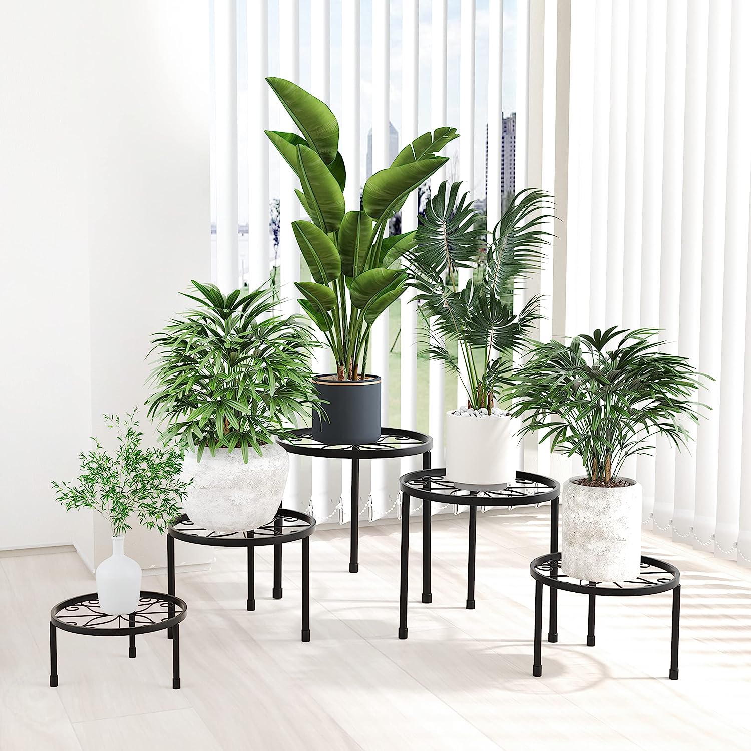 Powder Coated Iron Plant Shelf Heavy Duty Round Rack for Outdoor and Indoor Plants Ideal