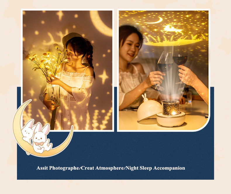 Bunny Star Night Light Projector Night Light Star Projector For Kids Baby Room Romantic Bunny Projection LED Night Lamp