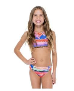 Quality Gold Print Reversible Girl’s Crop Top Bikini - Bellamar Neck wholesale
