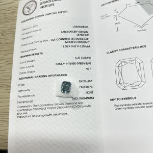 Quality VS1 6.47ct Lab Made Blue Diamonds Radiant Shape HPHT Lab Diamonds Fancy Intense Blue wholesale