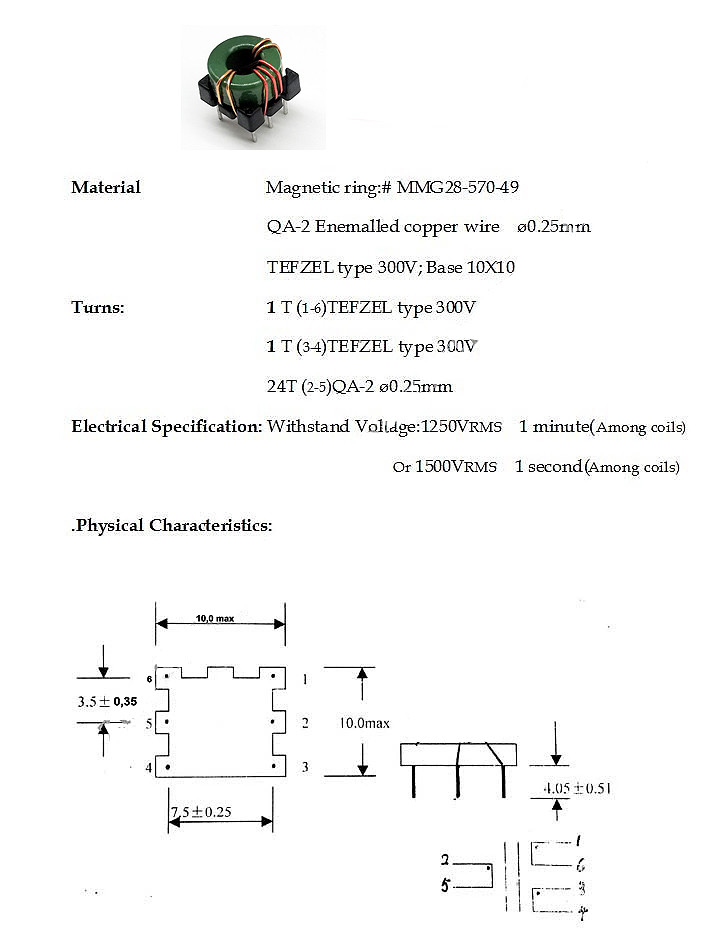 Low Loss Common Mode Choke Coil Filters With High Frequency TG-CMC012