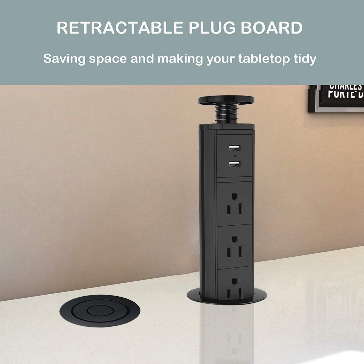 Tower Power Retractable Pop Up Desk Socket Electrical Outlet Residential