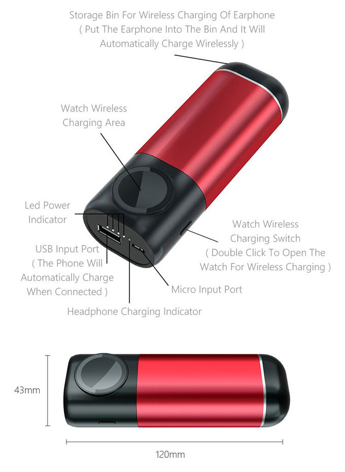 Qi Standard 5200mAH Wireless Charger Power Bank 3 In 1