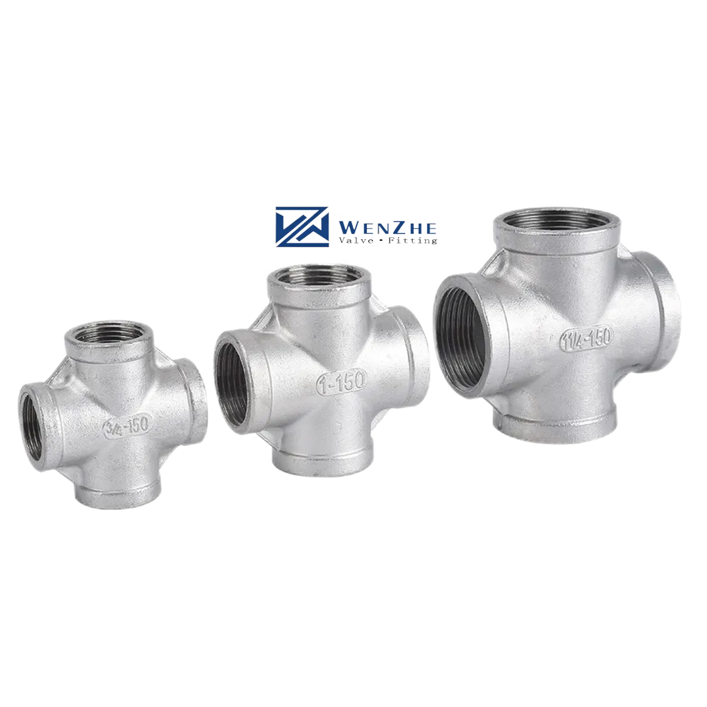 Stainless Steel 304 201 316 Pipe Fitting Female Thread Cross 4 Way Cross NPT BSPT BSPP Casting