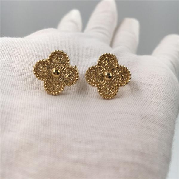 Van Cleef Vintage Alhambra Earrings , 18K Yellow Gold Van Cleef Mini Alhambra