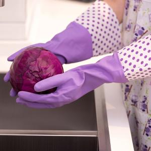 Quality Purple Kitchen Cleaning Extra Long Sleeve Rubber Gloves With Beautiful Patterns wholesale