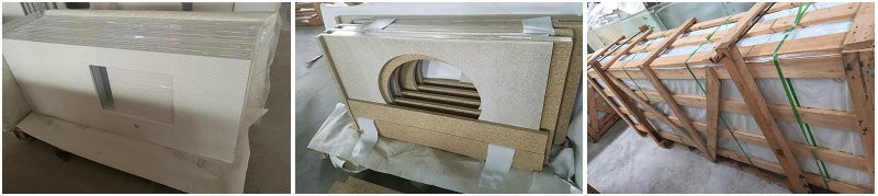 Hotel / Household White Quartz Kitchen Countertops , Custom Edge White Quartz Slab