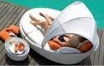Beach Dark Brown Wicker Daybed , Aluminium Frame Wicker Oval Bed