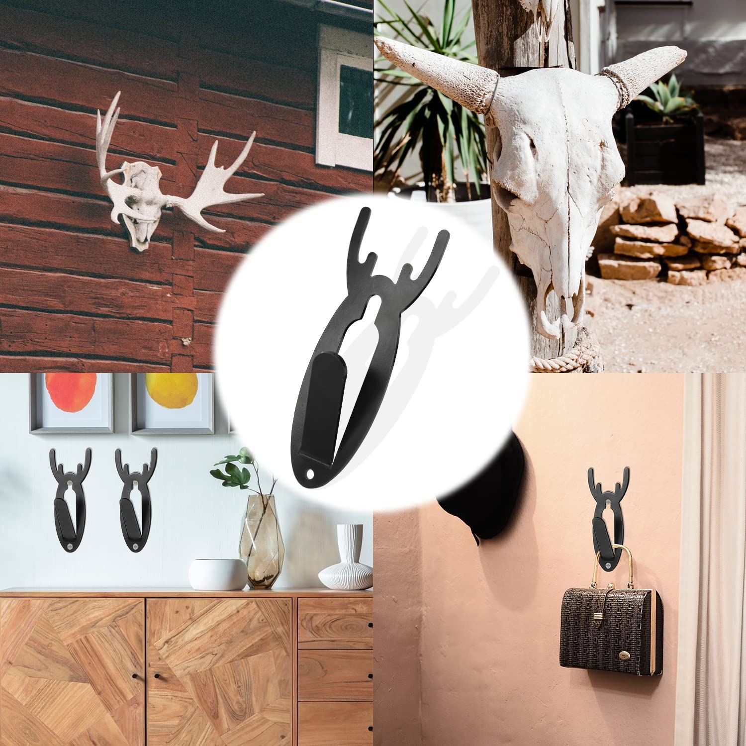 European Mount Deer Skull Large Hooks Wall Mounting Bracket Kit Black Fabric Type