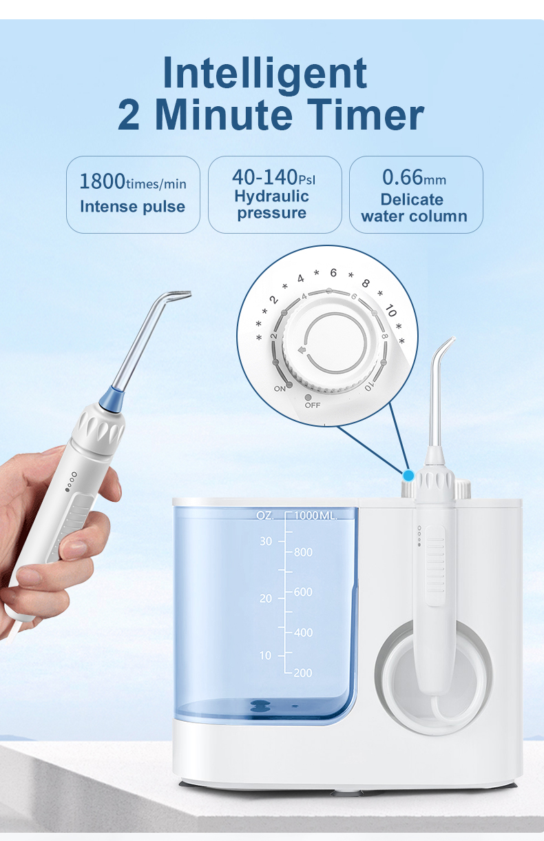 Countertop Oral Water Flosser Wireless With 6 Replacement Jet