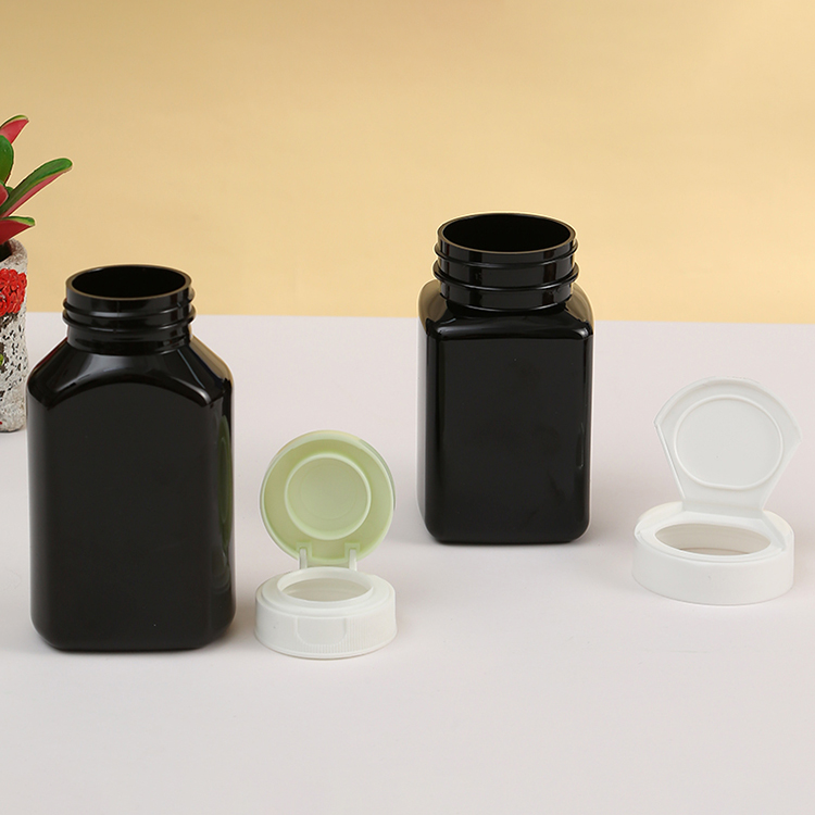 30cc 60cc 80cc 100cc 120cc 150cc 200cc 250cc Black Square Shape Plastic Empty Vitamin Pill Capsule PET Bottle with Flip Cap