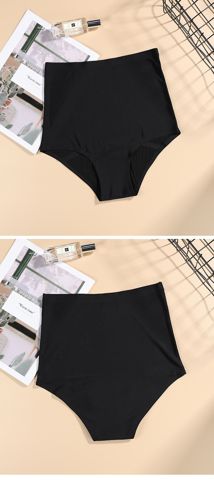 High-waist Leak-proof Seamless Tummy Control Underwear 4 Layer Menstrual Period Panties for Women