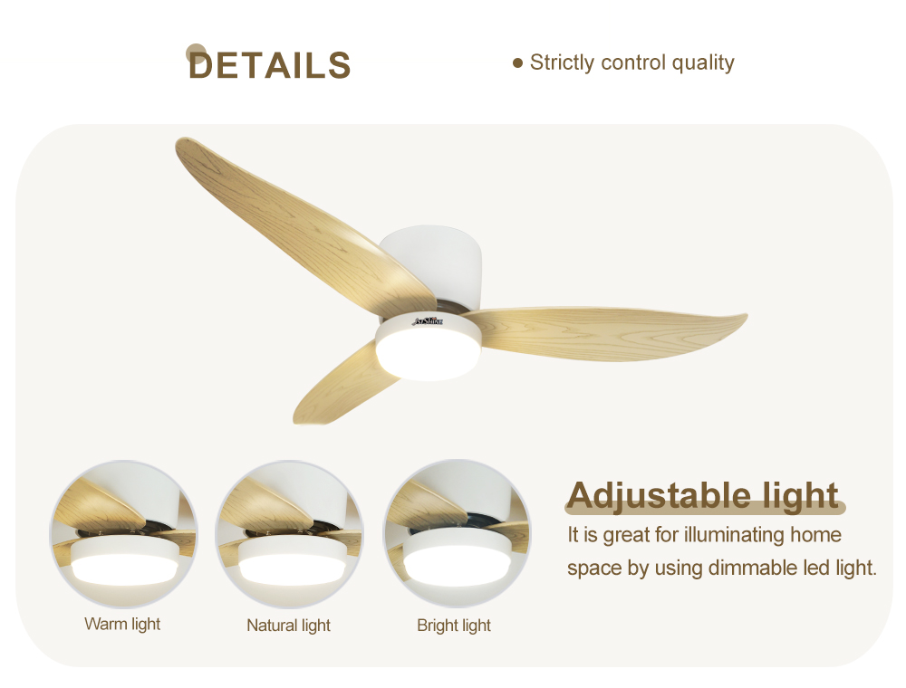 3 ABS Blades LED Ceiling Fan with Low Profile and Remote Control 1stshine 5 Speeds