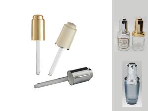 Quality CL-D432P 18/410 20/410 plastic push button glass dropper pipettes/closures metalization wholesale
