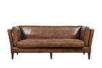 Simple Loft Style Compact 3 Seater Brown Leather Couch Wood Legs Long Service