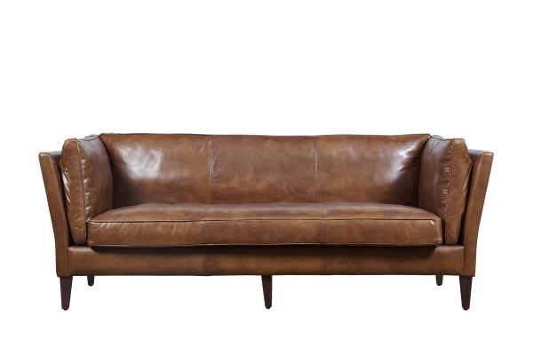 Simple Loft Style Compact 3 Seater Brown Leather Couch Wood Legs Long Service