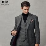 Logo Suit for Men Slim Fit End Gray Wool/Silk Business Casual Formal Wedding