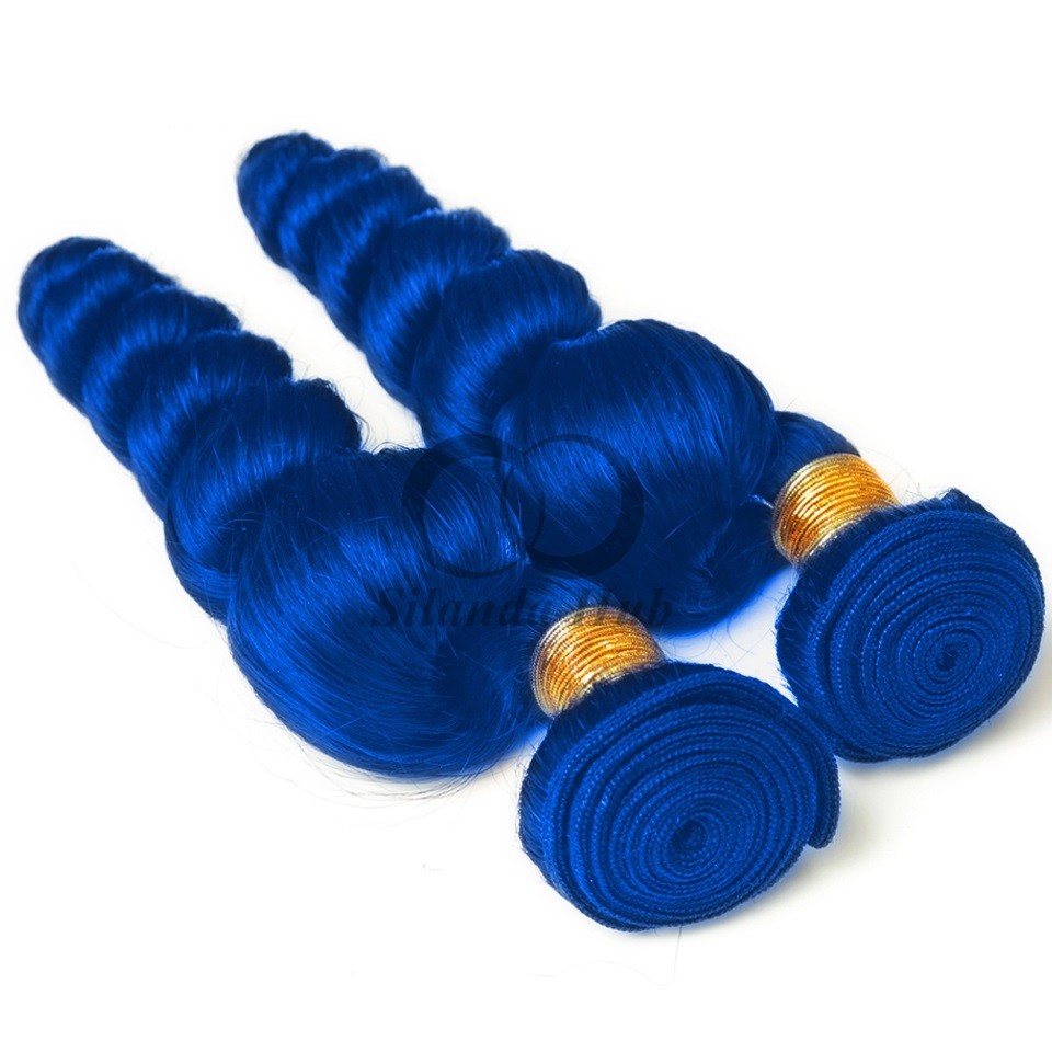 Blue Loose Wave Remy Human Hair Bundles Sew In Weave Bundles Brazilian Bundle Deals