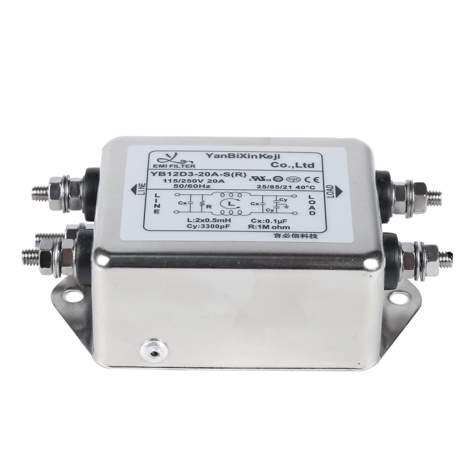 20A M4 Screw Single Phase Filter One-Stage Emi Power Line Filter YB12D3-20A-S
