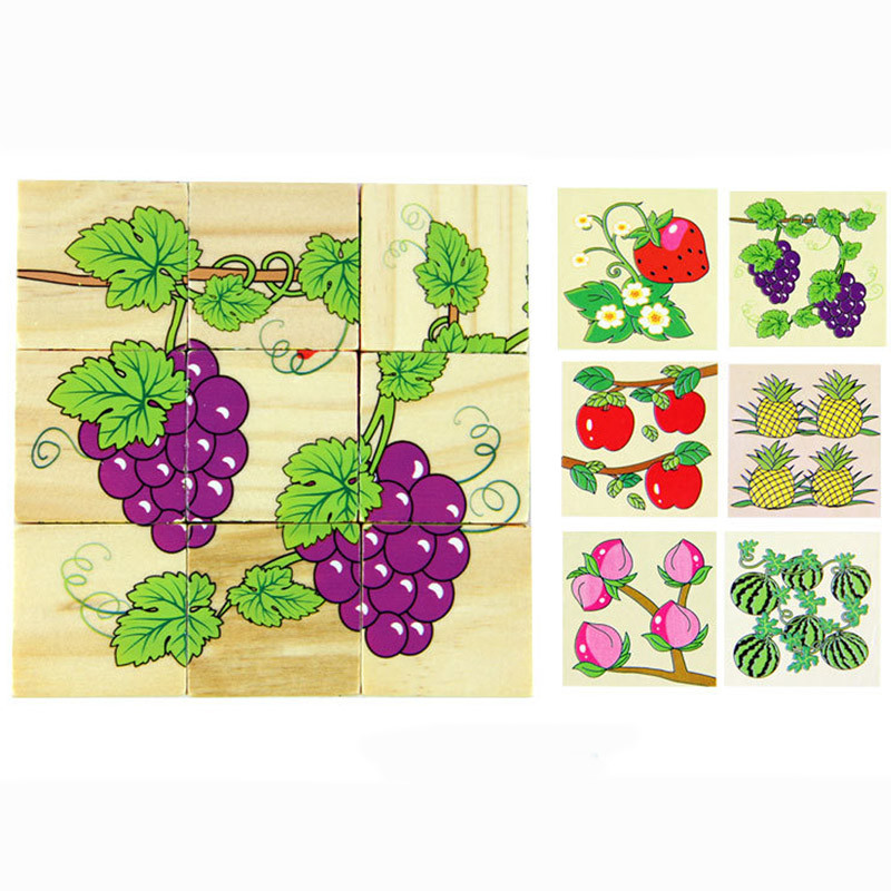 3.5cm Fruit Wooden Blocks Toys Animal Puzzle Blocks For Kids
