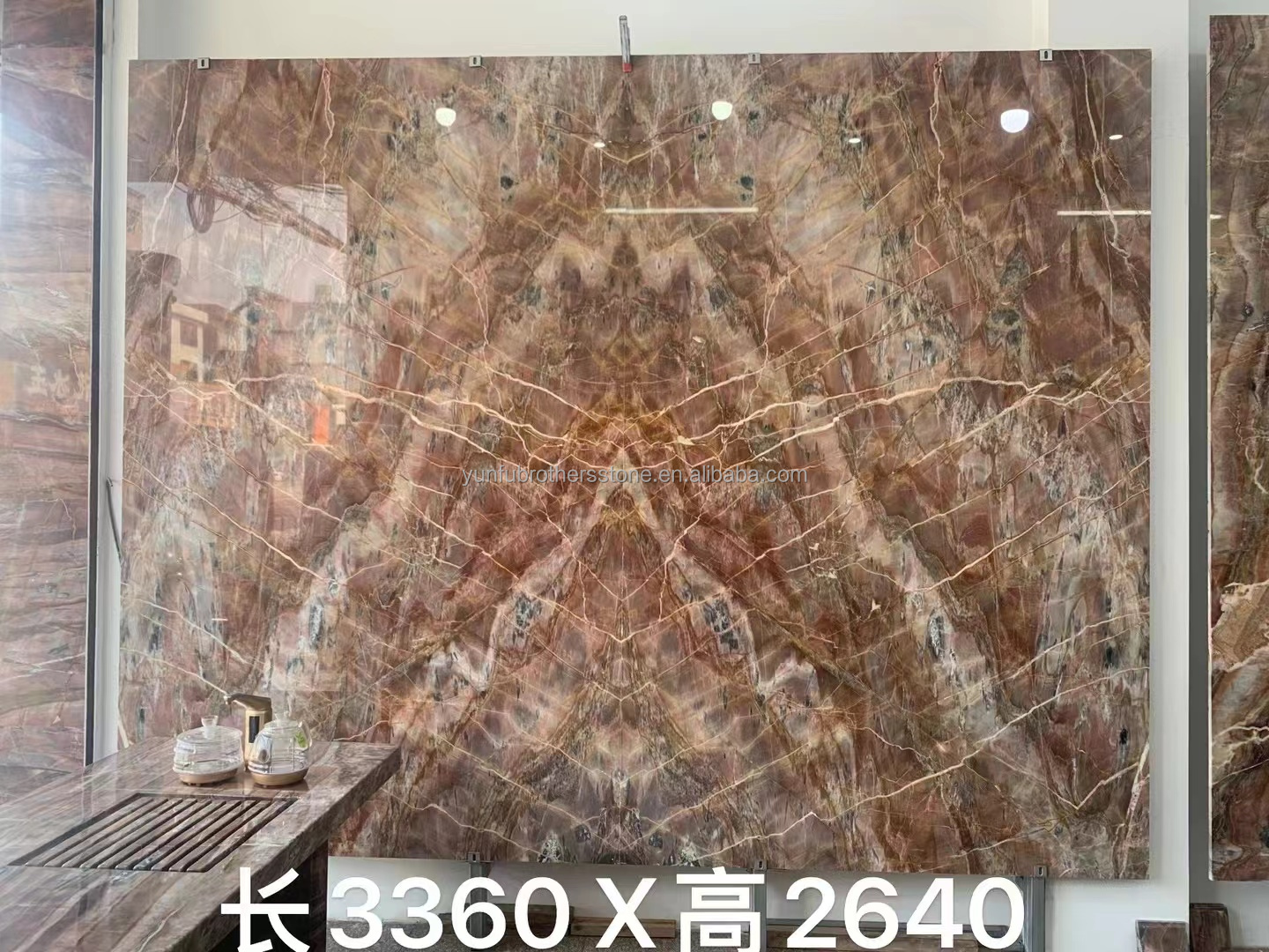 Table Countertop Red Spider Marble Book Match Translucent Blood-Orange Onyx for Villa
