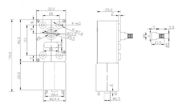 12V Electric Motor 4000Rpm 24mm Mini 370 Motor DC Worm Gear Motor Range Hood Motor Dimension