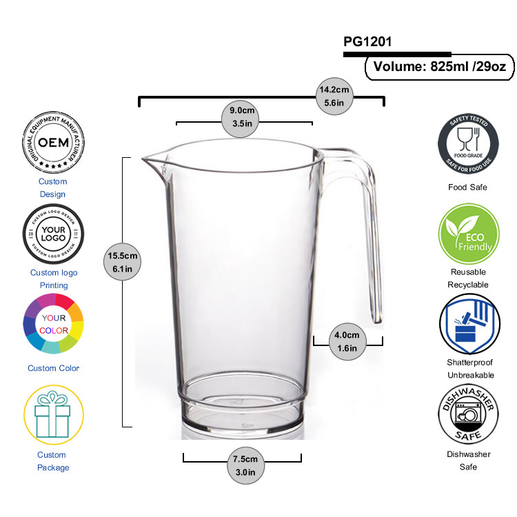 800ml Plastic Beer Pitcher Cold Water Jug Shatterproof Recyclable