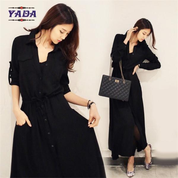 New fashion korean design black shirt dresses ladies clothes dress 2017 for