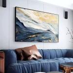 Blue Gold Foil Abstract Landscape Oil Painting On Canvas Hand Painted Modern